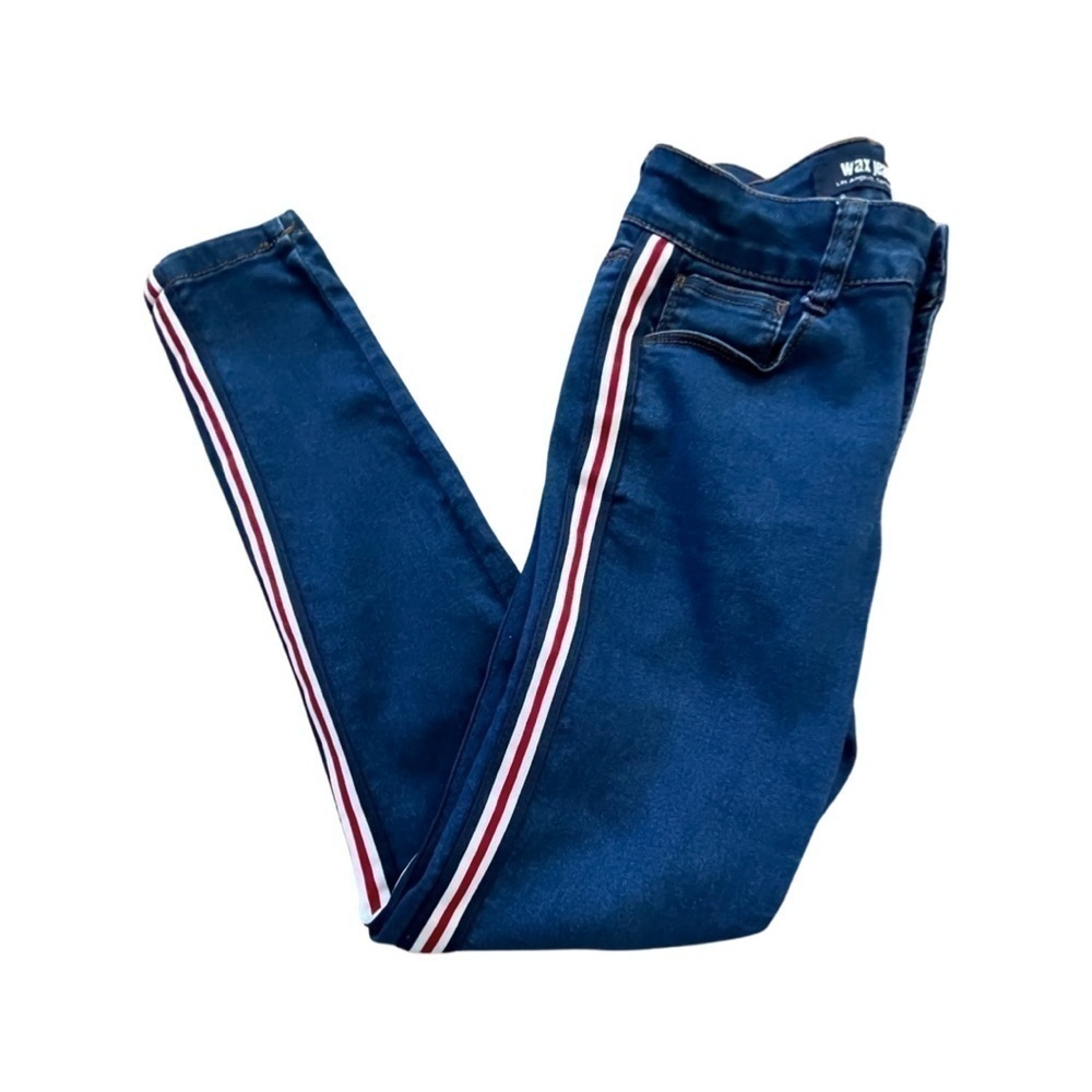 𝅺WAX Jean Striped Jeggings Blue Red Women’s Size 5 Juniors.